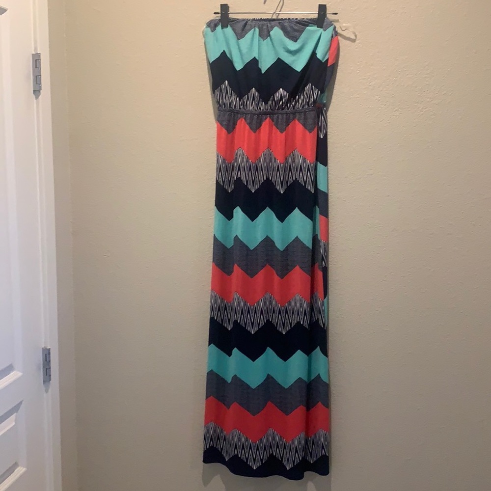 Colorful strapless maxi dress size small